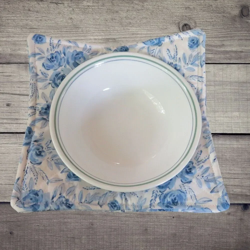 Microwave Bowl Cozy, Blue Rose Soup Bowl Holder, Gift Under Ten